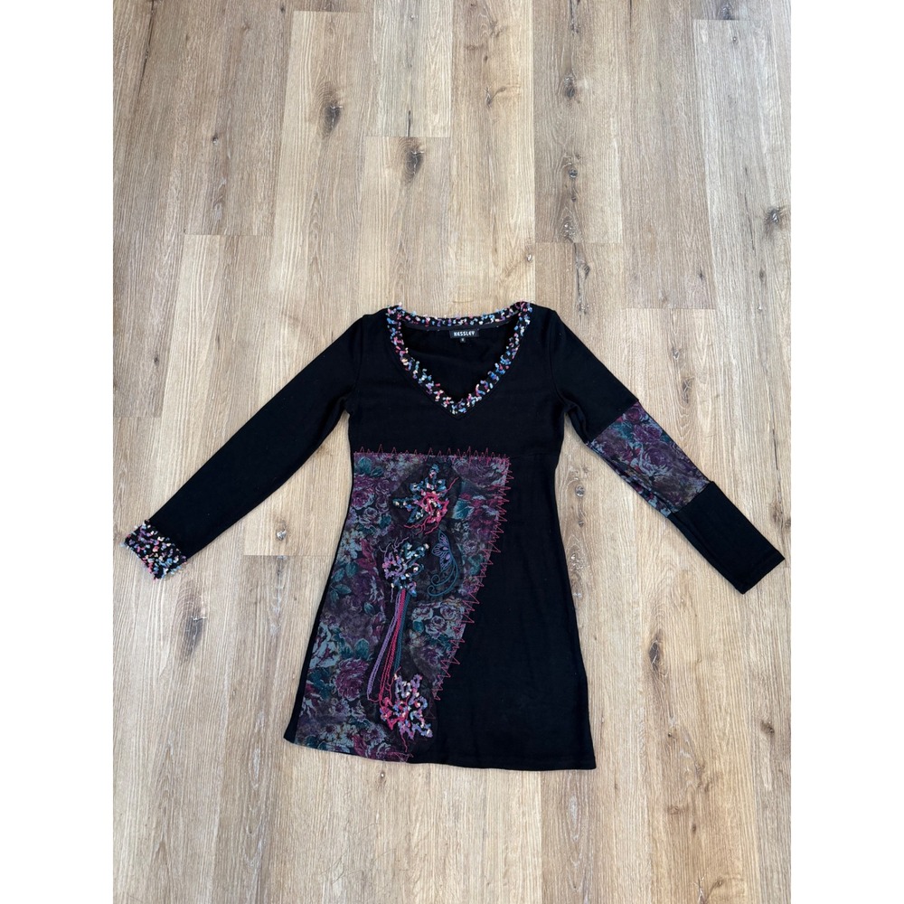 Kessley Boho Whimsigoth‎ Floral Patchwork Tunic Mini Dress Women M Embellished